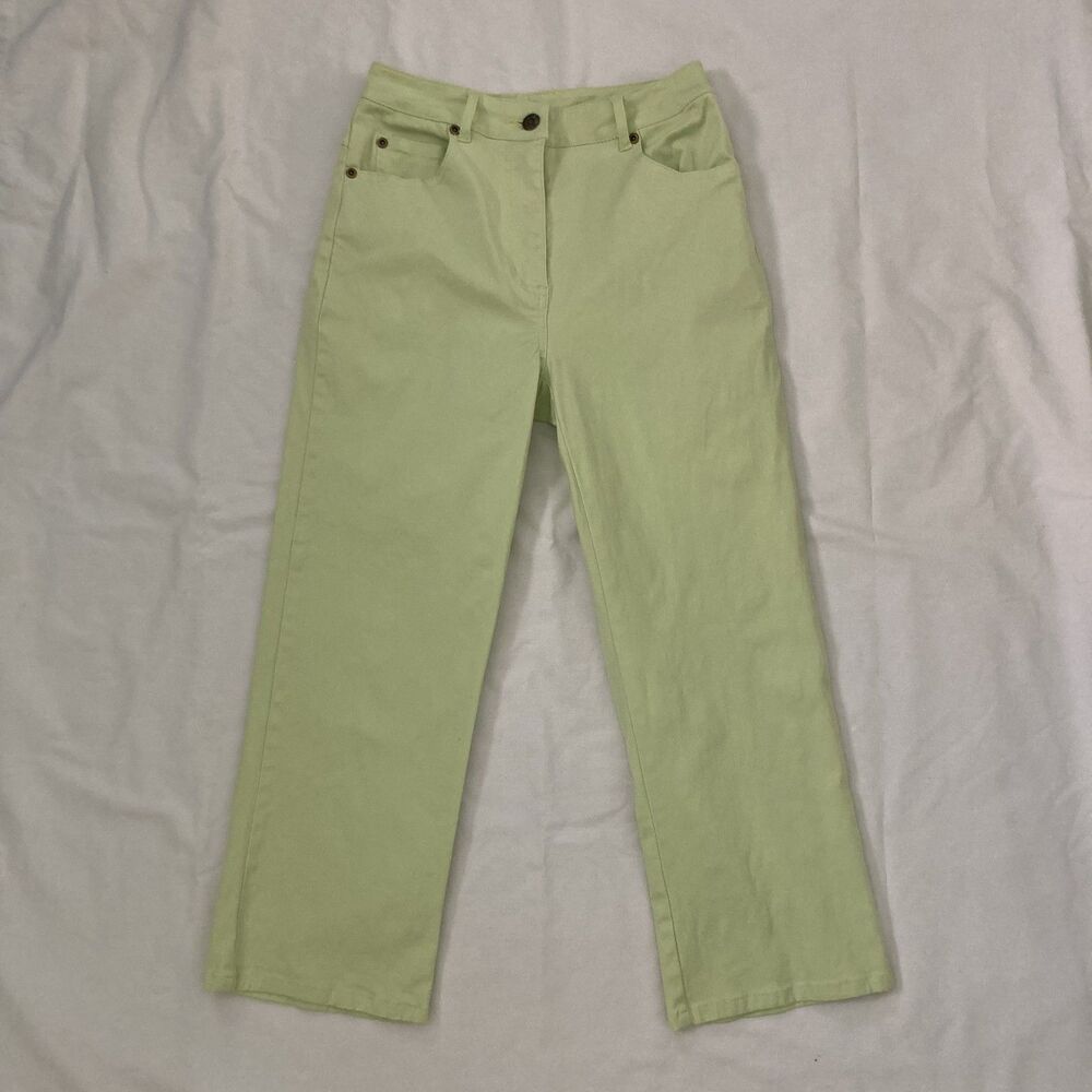 RARE 2000s Y2K Lime Green BRAT Denim & Co Cropped Pants Womens Size 4